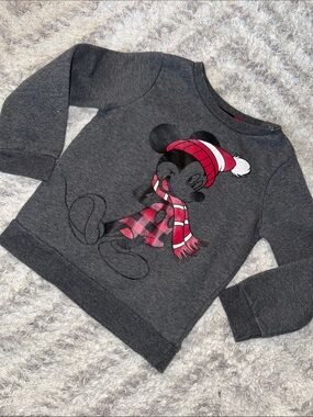 5T Joe Fresh Dark Gray Mickey Mouse Holiday Sweatshirt with Red Plaid Scarf